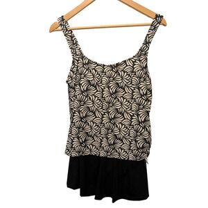 Azul by Maxine of Hollywood Tankini Swim Dress Black White Floral 16 NEW Beach